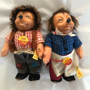 ~VTG~ Steiff 7" Mecki & Micki Dolls - 7627\17 and 7628\17